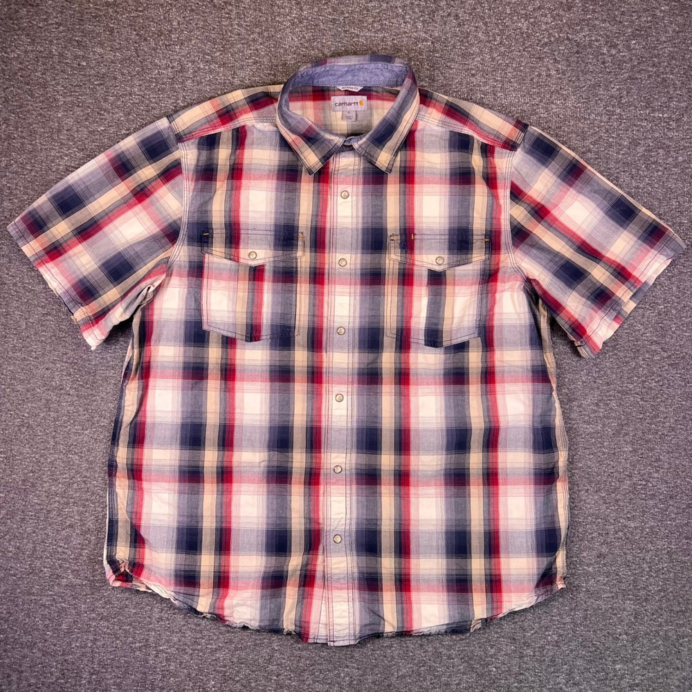 Carhartt‎ Shirt Mens XL Relaxed Short Sleeve Pearl Snaps Western Work Outdoors
